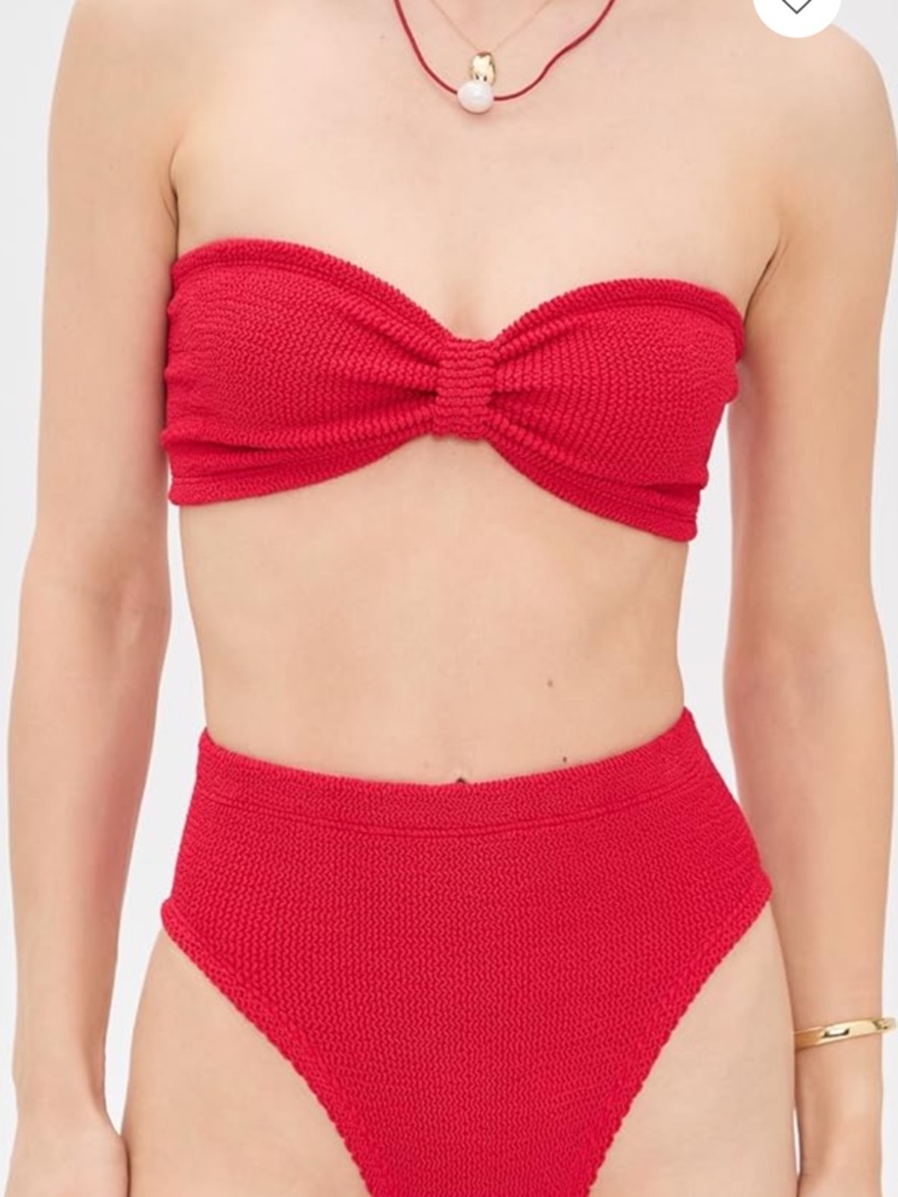 Hunza G High waist Red Textured Bandeau Bikini Set